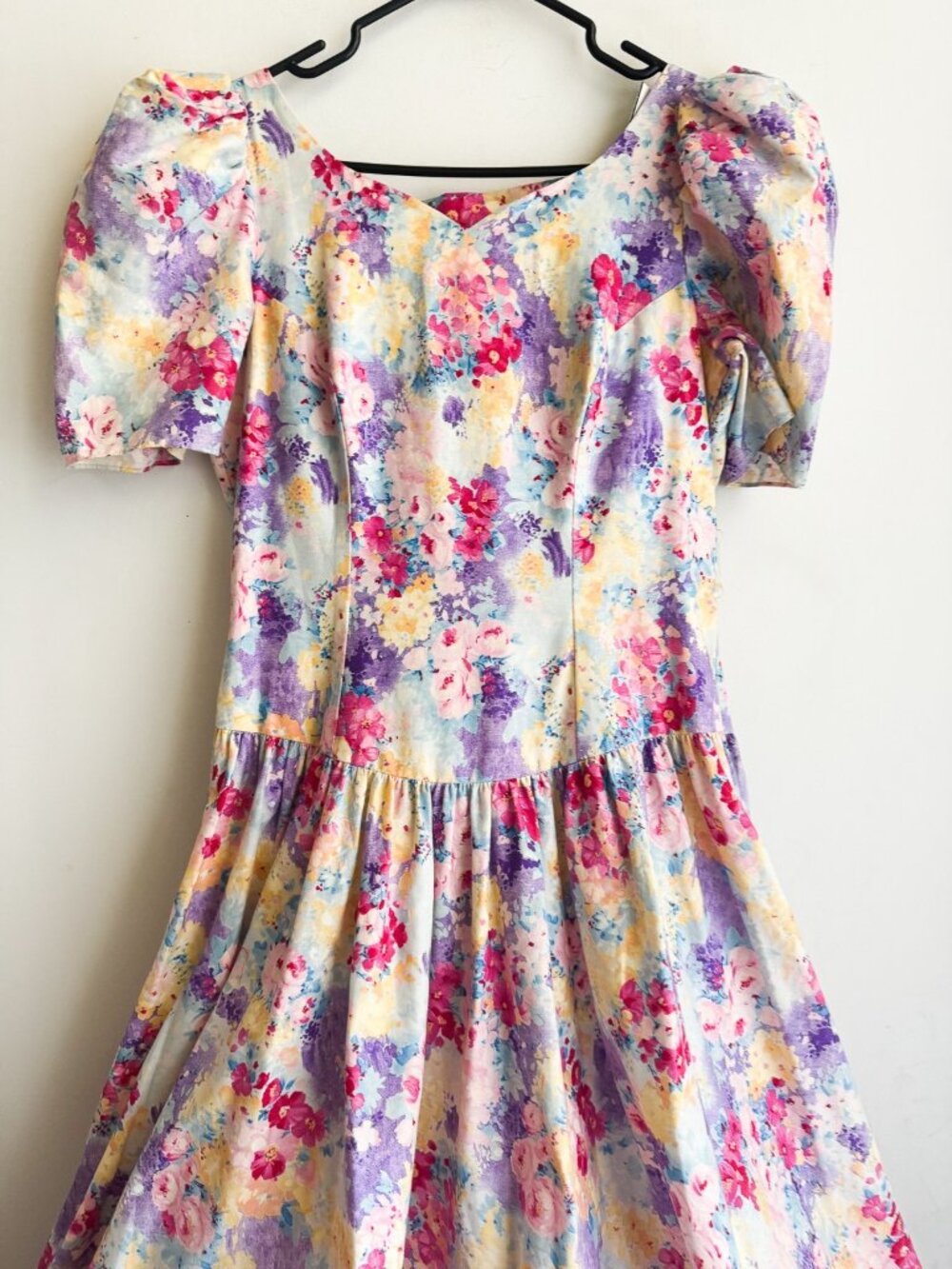 Vintage Light Floral Cotton Party Dress High Low M - Picture 3 of 8